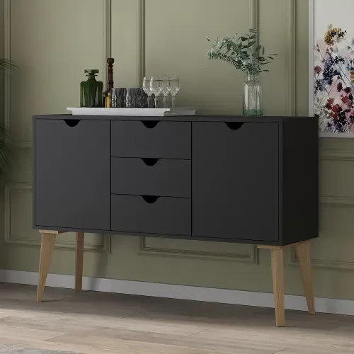 Buffet Retalho com 2 Portas e 3 Gavetas - Preto