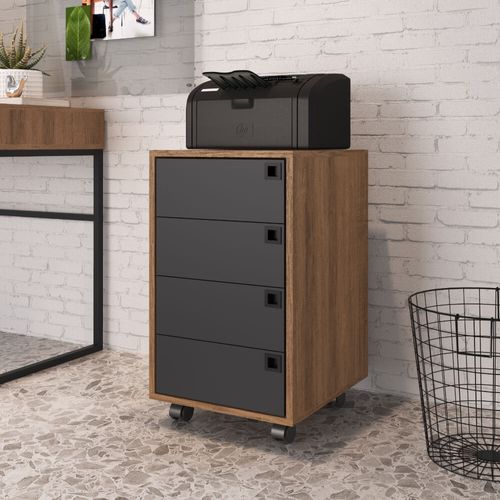 Gaveteiro com 4 Gavetas e Rodízios - Grafite/Mel