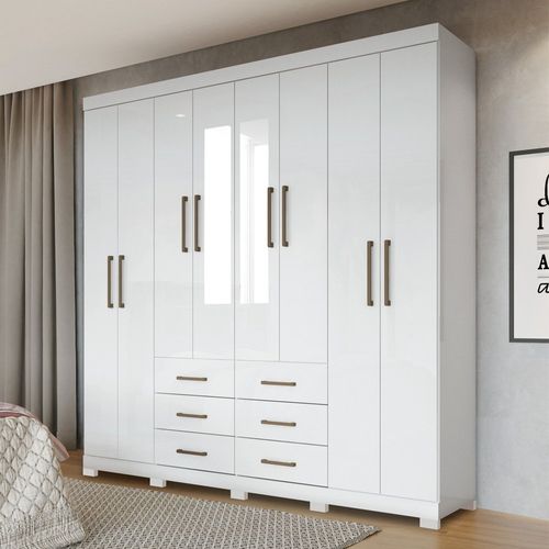 Guarda Roupa Liverpool com 8 Portas/Pés e Espelho - Branco