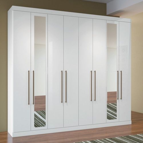Guarda Roupa Casal 8 Portas 4 Gavetas Master Vip com Espelhos Branco