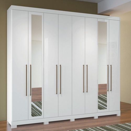 Guarda Roupa Casal 8 Portas 4 Gavetas com Espelho e Pés Master Vip Branco