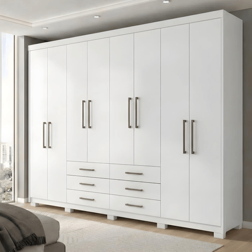 Guarda Roupa Casal 8 Portas 6 Gavetas Master com Pés Branco