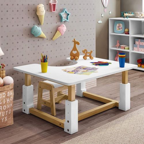 Mesa Escolar Adaptada com Regulagem de Altura Natural/Branco