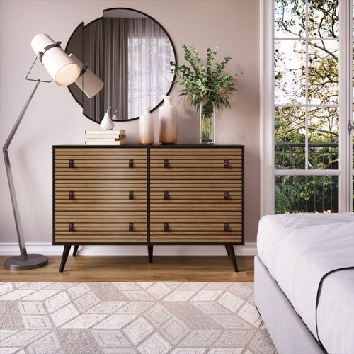 Cômoda Amber com 6 Gavetas - Preto/Natural