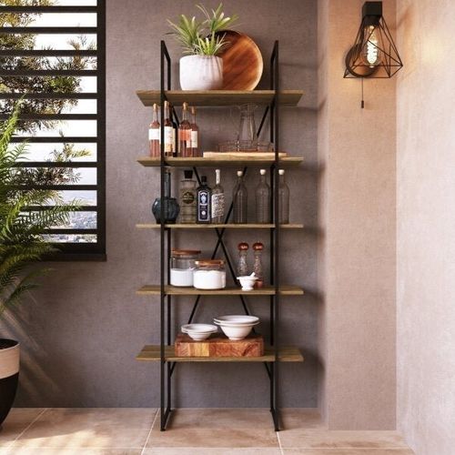 Estante Industrial com 5 Prateleiras - Preto/Carvalho