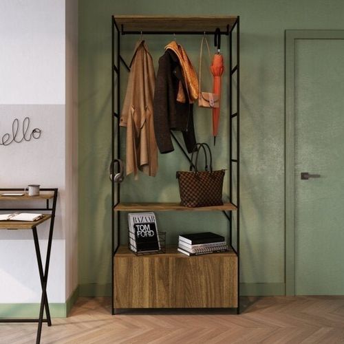 Estante Closet Industrial com 2 Portas e 1 Prateleira - Preto/Carvalho