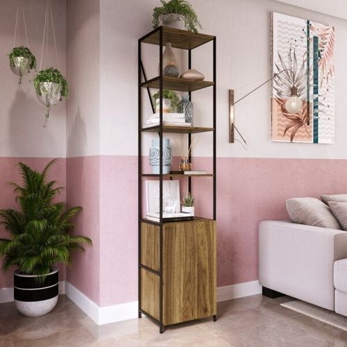 Estante Industrial com 1 Porta - Preto/Carvalho