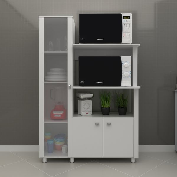 Balcão Multiuso para Forno e Micro-ondas com 3 Portas e 4 Prateleira BL3304 Branco