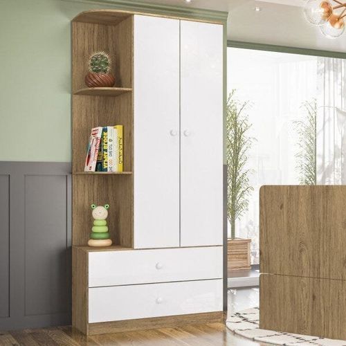 Guarda Roupa Labirinto com 2 Portas e 2 Gavetas - Rústico/Branco