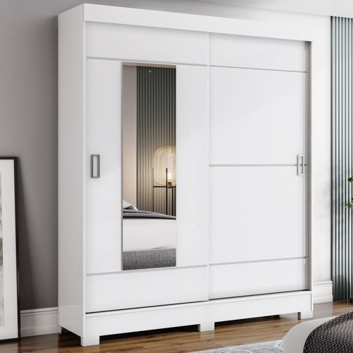 Guarda Roupa Flex 2 Portas de correr 2 Gavetas e Espelho - Branco/Rosa Chá