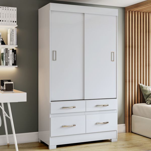 Guarda Roupa 2 Portas de Correr 4 Gavetas Branco