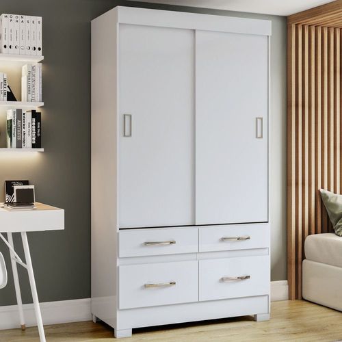 Guarda Roupa Flex 2 Portas de Correr 4 Gavetas Branco/Rosa-Chá - Guarda Roupa Flex 2 Portas de correr 4 gavetas - Branco/Rosa-Chá