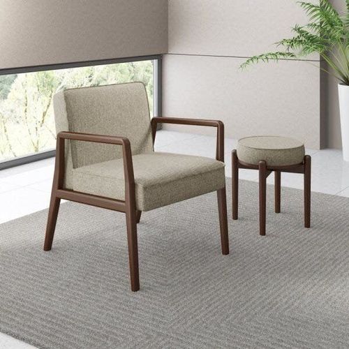 Poltrona Decorativa 60x82x79cm Madeira Maciça Maite Castanho/Bege