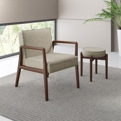 Poltrona Maite Estofada em Tecido Poliéster - Castanho/Cinza Claro