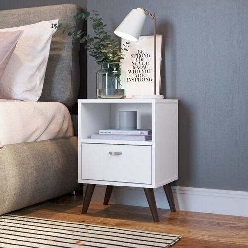 Mesa de Cabeceira Gaveta e 1 Nicho Branco Branco