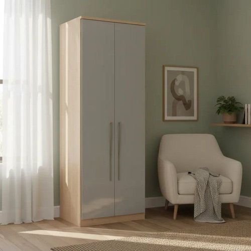Módulo de Guarda Roupa 2 Portas 2 Gavetas com Cabideiro Elegance Cinza/Angelin/Níquel Angelin/Níquel