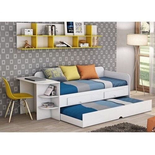 Sofa Cama Helena com Cama Auxiliar 2 Gavetas e Escrivaninha - Branco