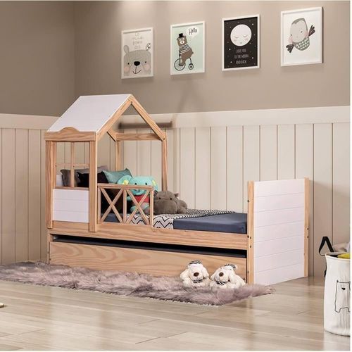 Bicama Solteiro Infantil Garden com Telhado Plus Natural/Branco - Casatema
