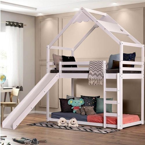 Beliche Montessoriana Prime com Telhado Inclinado Lua e Escorregador Altura 137 cm Branco - Casatema