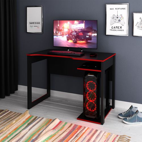Mesa Gamer com 2 Nichos - Preto/Vermelho