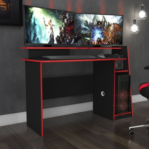 Mesa Gamer Evolution com 2 Nichos - Preto/Vermelho