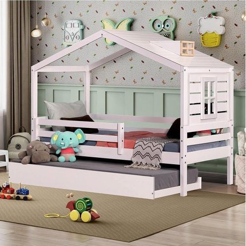 Bicama Solteiro Infantil Prime com Telhado Claraboia e Janela Branco/Natural - Casatema