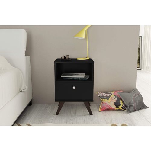 Mesa de Cabeceira 1 Gaveta RT 3019 Preto Branco Branco