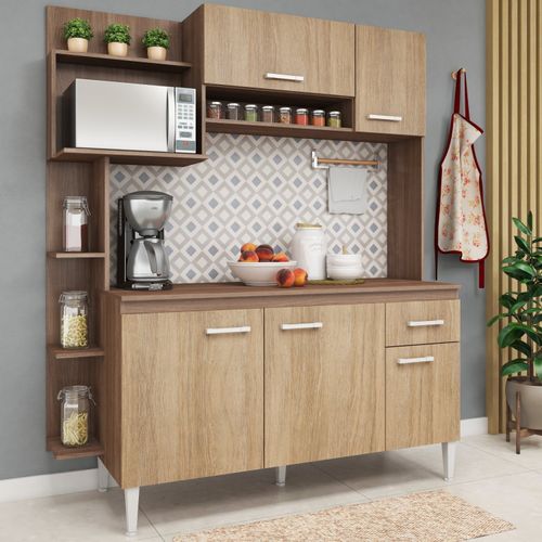 Cozinha Compacta Sofia com 5 Portas e Tampo - Teka/Carvalho