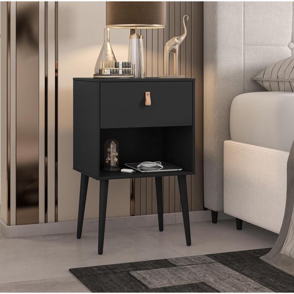 Mesa de Cabeceira Ivvie com 1 Gaveta e 1 Nicho Preto