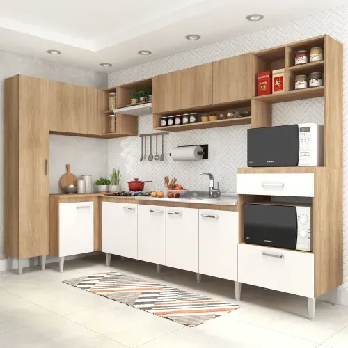 Cozinha Compacta Inova I com 11 Portas - Carvalho/Branco