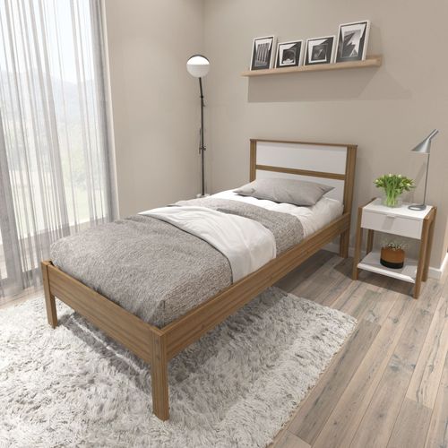 Cama de Solteiro 100% MDP - Branco/Amêndoa