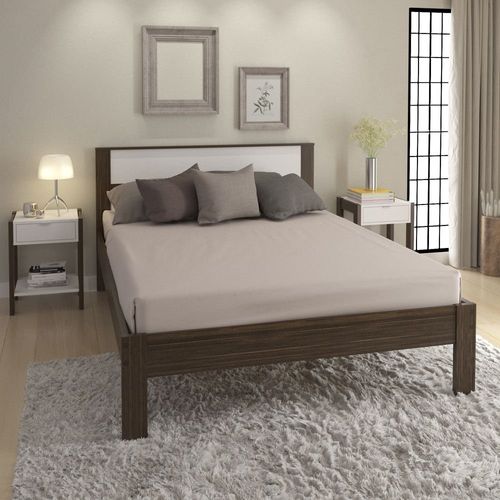 Cama de Casal 100% MDP - Branco/Nogal