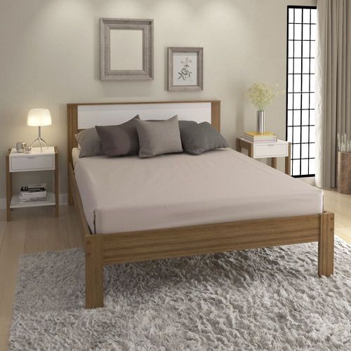 Cama de Casal 100% MDP - Branco/Amêndoa