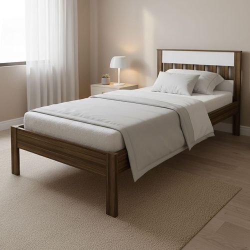 Cama de Solteiro com Cabeceira Ripada - Nogal/Branco
