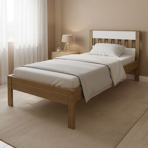 Cama de Solteiro CM8006 Para Colchão de 88cm Amêndoa/Branco
