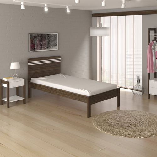 Cama de Solteiro 100% MDP - Nogal/Branco