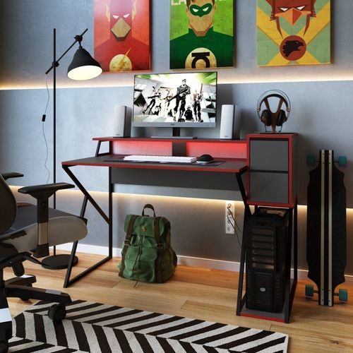 Mesa Gamer Escrivaninha Zed 4001 2 Gavetas 135cm Preto E Vermelho Preto/Vermelho