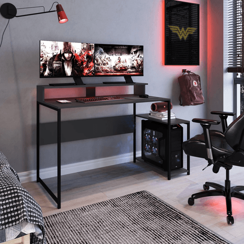 Mesa Gamer Escrivaninha Ryze 4500 135cm Preto E Grafite Preto/Grafite