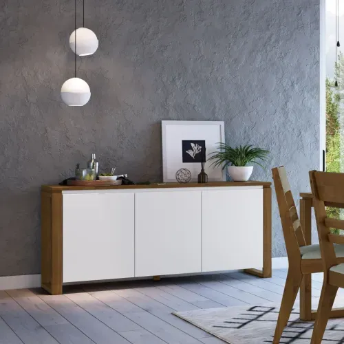 Buffet Craft 160cm com 3 Portas em Madeira/MDF - Branco/Garapa