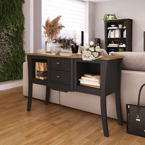 Aparador Simplicidade com 2 Gavetas e 2 Nichos em Madeira/MDF - Preto/Mel