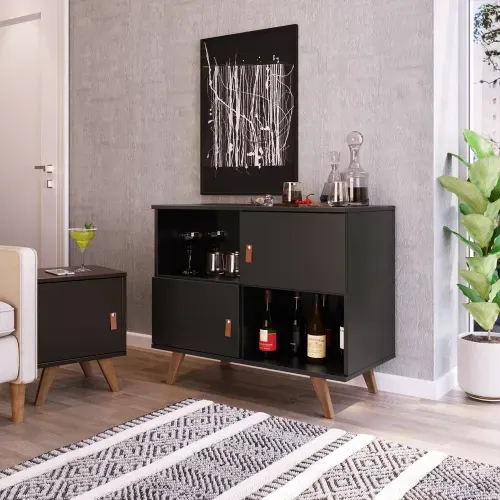 Balcão Skin com 2 Portas e 2 Nichos - Preto/Garapa