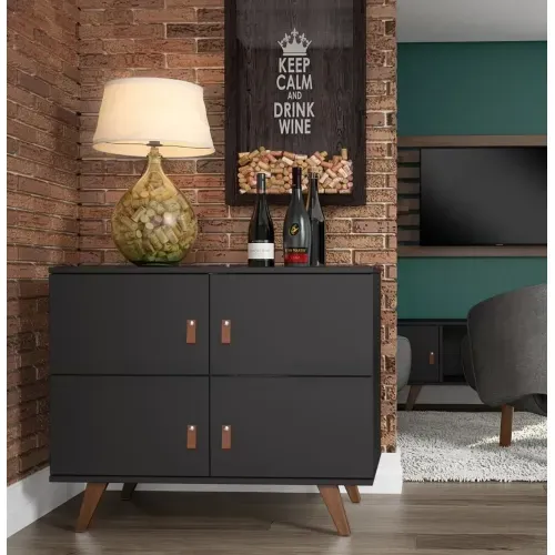 Buffet Aparador 95cm 4 Portas Play Preto/Garapa