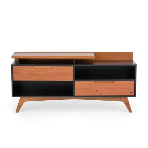 Rack para TV até 55 Polegadas 100% MDF 150cm Pés em Madeira Maciça 2 Gavetas Club Preto Preto/Garapa