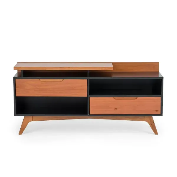 Rack para TV até 55 Polegadas MDF 150cm Pés em Madeira Maciça 2 Gavetas Club Preto/Garapa Preto/Garapa