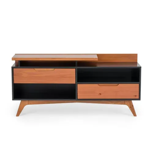 Rack Happy com 2 Gavetas e 3 Nichos em Madeira/MDF - Preto/Garapa