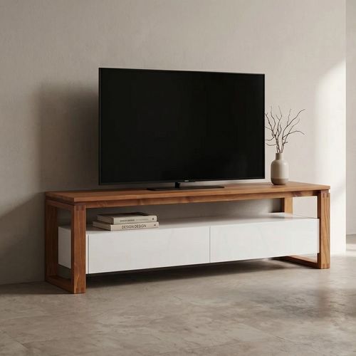 Rack Craft 140cm com 2 Gavetas em Madeira/MDF - Branco/Garapa