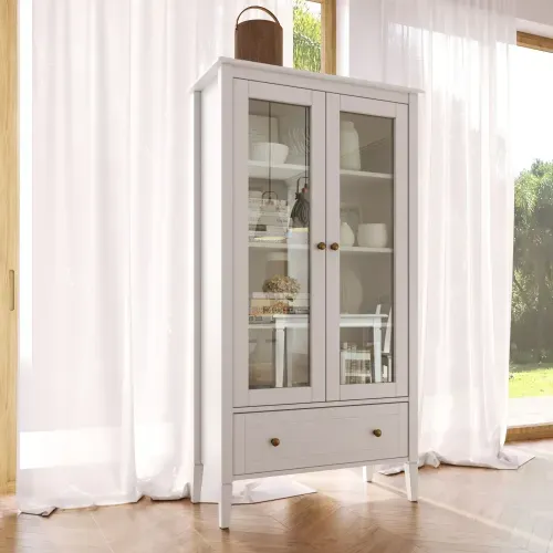 Cristaleira 2 Portas com Vidro 1 Gaveta Vogue Branco Branco