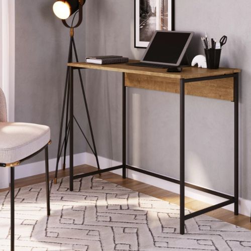 Escrivaninha Steel Dobrável Industrial - Carvalho/Preto