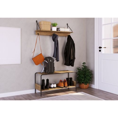 Prateleira Decorativa Multiuso com 3 Ganchos Industrial Marrom Vermont/Preto
