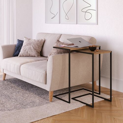 Kit Industrial com 2 Mesas Laterais - Carvalho/Preto